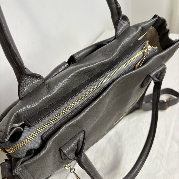 KRISTEN BELL for Erica Anenberg Large Gray Leather Tote Messenger Bag Purse - Picture 9 of 15